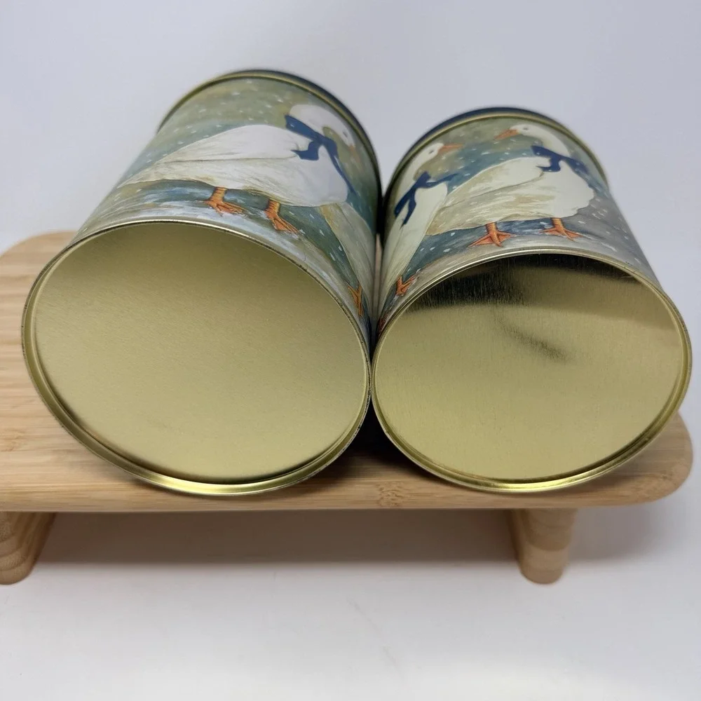 Vintage White Goose & Blue Bow Nesting Tin Canister Set of 2 Kitch Grandma Core